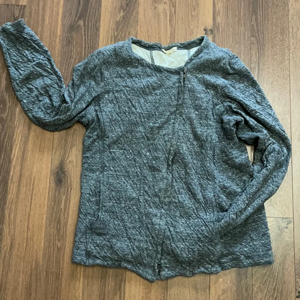 Eileen Fisher Organic Cotton Gray Lightweight Casual Moto Jacket Size Medium - Picture 1 of 5